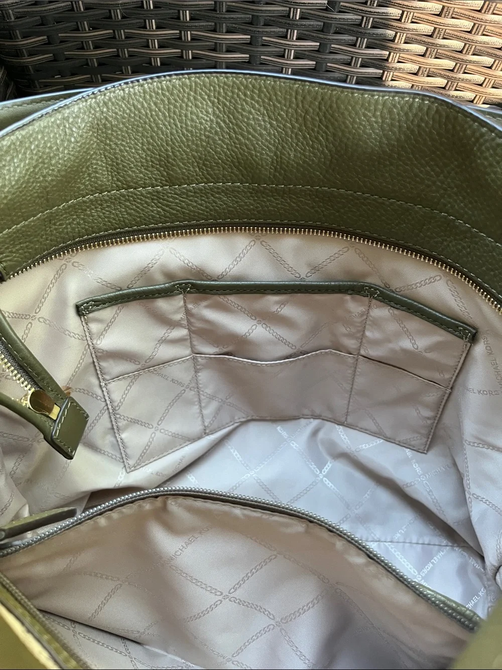 Michael Kors Olive Green Pebbled Leather Hobo Bag with Gold Hardware